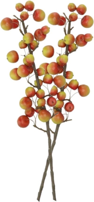 DK Design Kunstbloem fruit tak met appels - 2x - 66 cm - rood/groen - Kunst zijdebloemen - herfst takken
