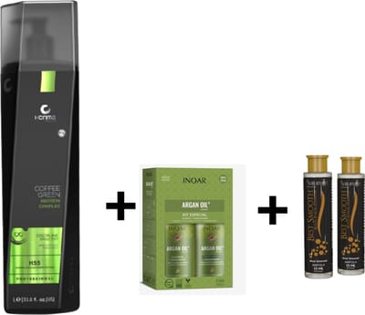 Honma Tokyo Lissage Masque Reconstructeur Coffe Green + Inoar Argan Oil Keratine Treatment Keratin Shampoo & Conditioner 2x250ml