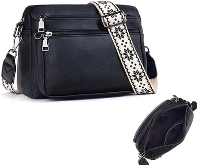 KZQ Dames crossbodytas en schoudertas - Zwart - 22,5x10x19 cm - Trendy en veelzijdig