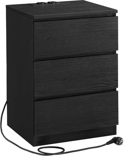 Imperatoris - Nachtkastje - Ladekast - Met 3 Lades - 2 AC-Stopcontact - 2 USB-Poorten - Woonkamer - Slaapkamer - Hout - Zwart - 35 x 40 x 59 cm