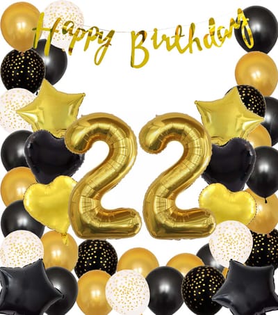 Snoes Ballonnen 22 Jaar Black Gold Dots Mega Ballon - Compleet Feestpakket Goud Zwart Stippen Cijferballon 22 - Verjaardag Versiering DIY Slinger Happy Birthday – Folieballon – Latex Ballonnen - Helium Ballonnen