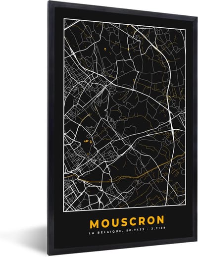 Fotolijst incl. Poster - Kaart - Mouscron - Stadskaart - Plattegrond - Goud - 40x60 cm - Posterlijst