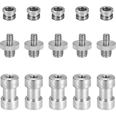 Adaptateur de vis fileté 1/4  -20 à 3/8 -16, convertisseur femelle, réducteur de broche, jeu de montage de vis 5PCS argenté