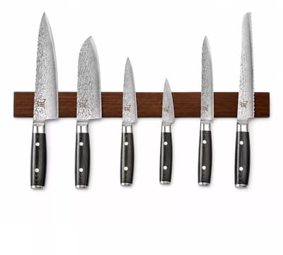 Yaxell Ran Messenset – 7-delig – Magnetische Messenhouder Walnoot met 6 Messen – 69 Lagen Damaststaal – VG10 Staal – 61 HRC – Canvas-Micarta Heft