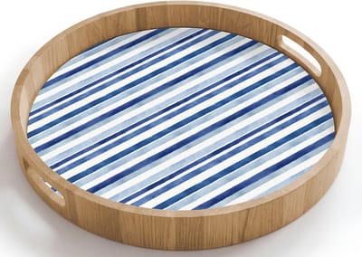 Dienblad rond 40x40 cm - Schootdienblad hout - Frans - Citroen - Strepen - Blauw - Borrelplank rechthoek - Plateau houten dienbladen