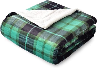 Luxe Geruite Sherpa Fleece Beddeken Dubbelzijdig 150x200cm Groen