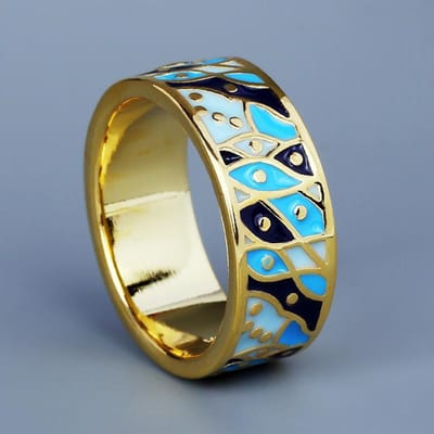 Literaire en Retro Exotische Etnische Stijl Damesring Handgemaakte Lijm Exquise Modieuze Kleurrijke Emaille Ringen No. 6 beige