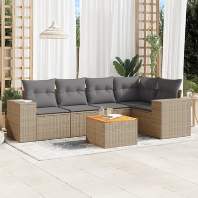 vidaXL - 6-delige - Loungeset - met - kussens - poly - rattan - beige