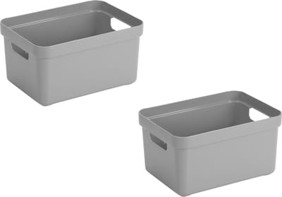 Sunware Opbergbox Sigma - 2x stuks - kunststof - grijs - 13 liter - Opbergbakken/opbergers - 35 x 25 x 18 cm