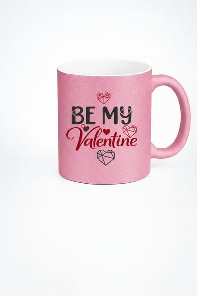 Roze Glitter Valentijn Mok 'Be My Valentine' - Romantisch Cadeau