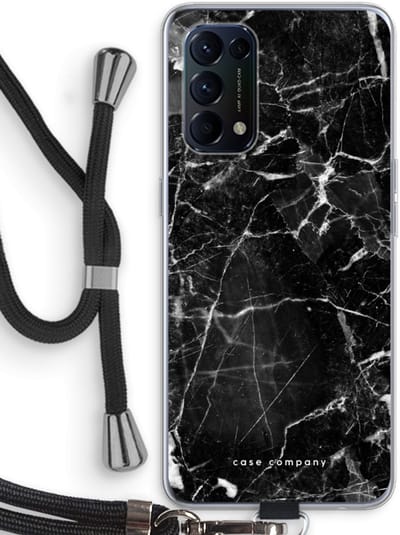 Case Company® - Hoesje met koord geschikt voor Oppo Find X3 Lite hoesje met Koord - Zwart Marmer - Telefoonhoesje met Zwart Koord - Bescherming aan alle Kanten en Over de Schermrand