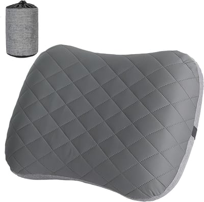 SnelShoppen - Opblaasbaar Camping Kussen - Ergonomisch Reiskussen met Verstelbare Band - Compact & Lichtgewicht - Voor Camping, Reizen & Kantoor - Gri