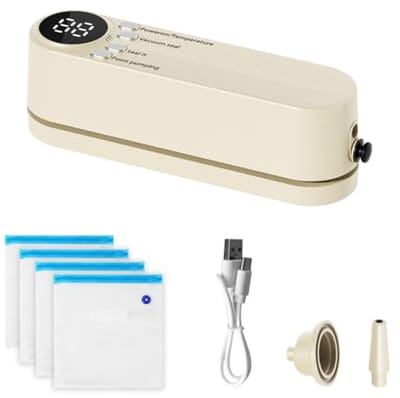 Vacuümsealer - Voedselsealer - Voedsel Bewaren - Oplaadbaar Draadloos - Mini Formaat - Beige