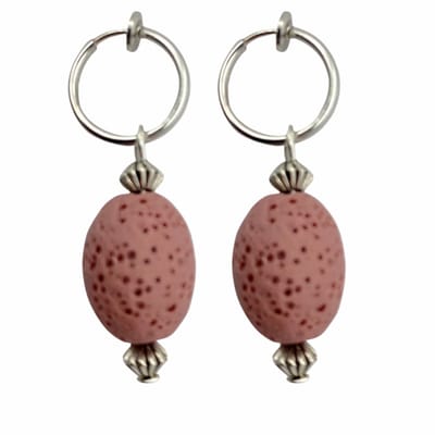Klem oorbellen- Zerrin- Lavasteen- Roze- Zilverkleur-geen gaatje-Charme Bijoux