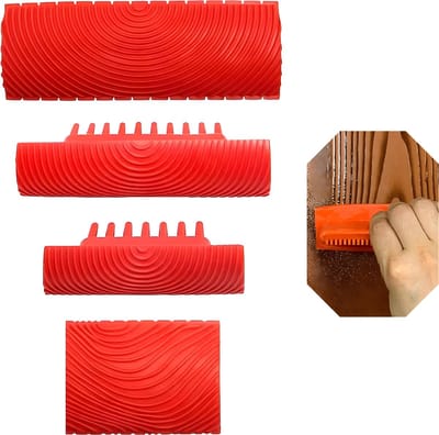 Somstyle Houtnerf Schilder Tool Set - 4-Delig - Houtnerf Kam - Houtnerver - Verfroller - Rood