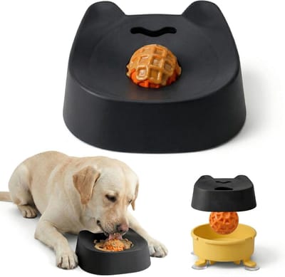 ZVD Likbak voor honden met rollende bal – Interactief likspeelgoed met zuignap – Slow-feeder likbak voor vloeibare traktaties – Geschikt voor kleine en middelgrote honden – Ondersteunt bij voedingssupplementen en angstverlichting – Zwart