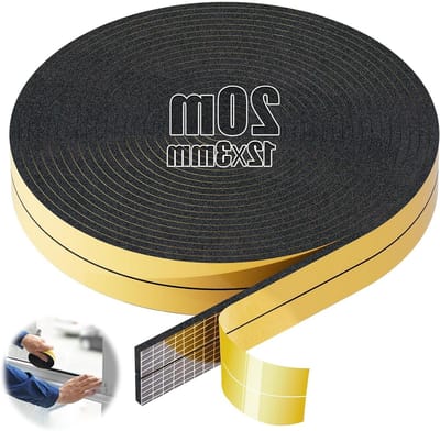 Raam- en Deurrubberset 20 m - 12 mm x 3 mm - 2 Rollen Isolatie Strips voor Geluid- en Temperatuurbehoud, Zwart Schuim voor Ramen en Deuren