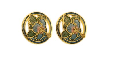 Behave - Dames oorbellen stekers - blauwgroen bloemmotief - retro chic
