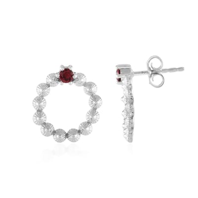 Cavill - Oorbellen 925 Zilver Verguld - 2x Rode Tanzanian Spinel 0.18 ct - Rond Slijpsel - Elegante 16 mm Stekersluiting Dames