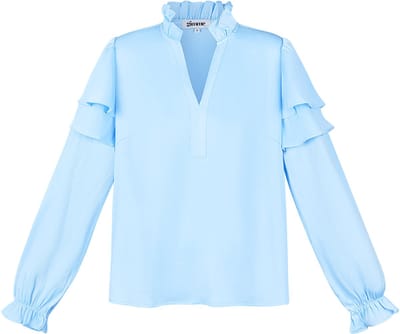Moderne Polyester Vrouwen Top met Lange Mouwen en V-hals - Blauw - Maat S