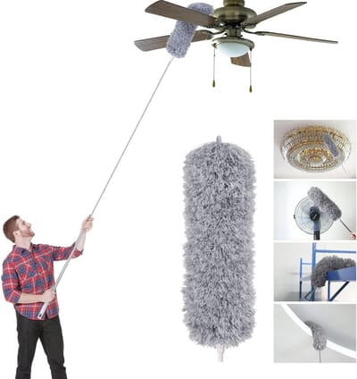 Telescopische Plumeau - Stofwisser Bezem - Hoge Oppervlakken Schoonmaken - Buigbare Microvezelkop - Tot 245cm - Grijs