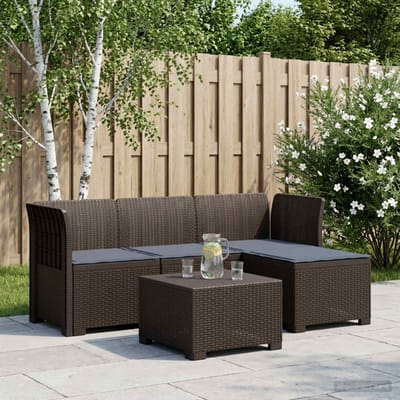 vidaXL - 4-Zitter - Tuin - Sofa - met - Kussens - Rattan - Look - PP - Bruin