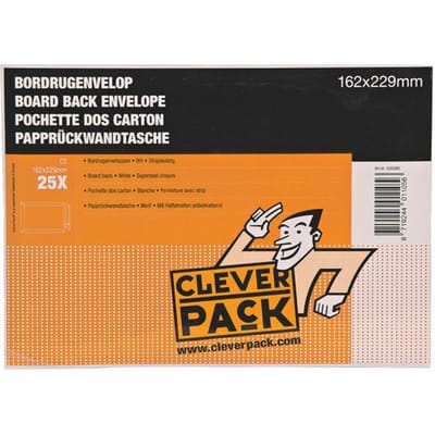 Cleverpack bordrugenveloppen, ft 162 x 229 mm, met stripsluiting, wit, pak van 25 stuks