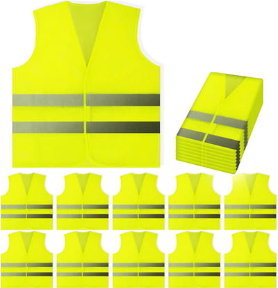 10 STUKS - Fluovest - Veiligheidsvest - Geel - Fluo Jas Vest - Veiligheidshesje - 10 STUKS - Fluo Hesje - Fluohesje - Reflecteren - Veiligheidsvestje - Veiligheidshesje - Veiligheidsjas - FLUO GEEL 10