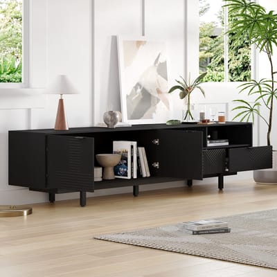 TV-Meubel - 200 x 40 x 51 cm - Boho Lowboard met Geometrische Lijnen - Voor 90 Inch TV