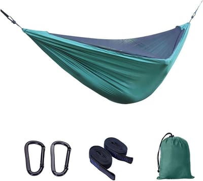 Kampeerhangmat - Draagbare hangmat - Buiten ontspannen - Met muggennet - 280 x 140 cm - Turquoise