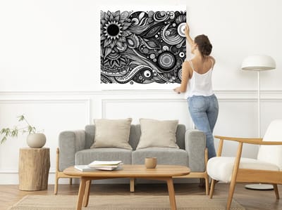 Doodle zwart wit schilderij | Monochrome masterpiece: Intricate black and white doodle art creation | Kunst - 75x75 centimeter op Forex | Foto op Forex