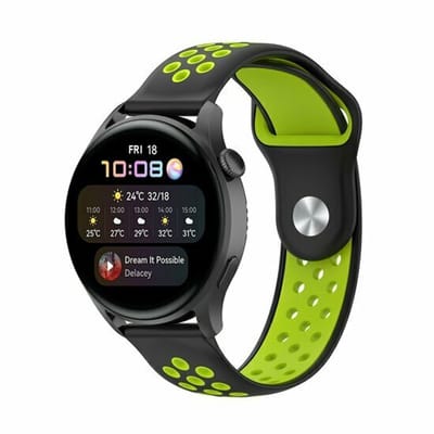 By Qubix - Sport Edition siliconen band - Zwart + groen - geschikt voor Huawei Watch GT 6 / GT 7 / GT 6 pro / GT 7 pro - 46mm
