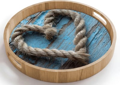 Dienblad rond 40x40 cm - Schootdienblad hout - Hart - Touw - Hout - Rustiek - Borrelplank rechthoek - Plateau houten dienbladen