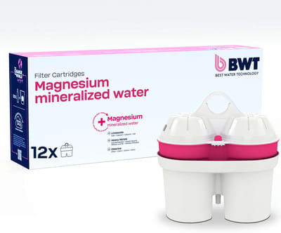 BWT Magnesium Mineralized Water - 12 stuk | Filterpatroon voor Waterfilterkan | Vermindert kalk | Verbetert smaak | Tegen chloor & metalen | 120L per filter | Vervanging elke 4 weken | Geschikt voor alle BWT kannen