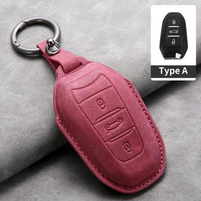Leren Autosleutelhoesje Cover Shell Voor Peugeot 308 408 2008 3008 4008 5008 Voor Citroen C4L C6 C3-Xr Picasso Ds3 Ds4 Ds5 Sleutelhanger pink