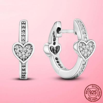 3 Couleurs Argent Sterling 925 Or Rose Couleur Or Boucles d'Oreilles Créoles Pavé Étincelant Cœur Créoles pour Femmes Zircone CZ Bijoux de Mode white
