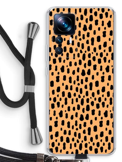 Case Company® - Hoesje met koord geschikt voor Xiaomi 12T hoesje met Koord - Panter - Telefoonhoesje met Zwart Koord - Bescherming aan alle Kanten en Over de Schermrand