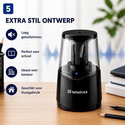 Tenwin Elektrische Puntenslijper Oplaadbaar – Lithium Batterij – USB Oplaadbaar – Auto Stop – Vervangbaar Spiraalmes – Voor Potloden 6-8 mm – Zwart