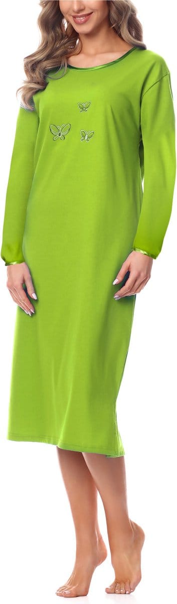 Merry Style Dames Nachtemd - Nachtjapon – Korte mouwen - Katoen – MS-DR-Malwa-ND - Groen (Lange mouw) - S