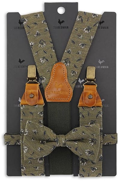 Sir Redman - Bretels met strik - bretels combi pack Flower Finesse Khaki - khaki groen / zwart / wit