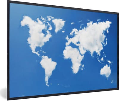 Poster in lijst - Fotolijst 120x80 cm - Posters - Wereldkaart - Wolken - Lucht - Kinderen - Jongens - Meisjes - Posterlijst zwart - Decoratie - Wanddecoratie woonkamer - Muurdecoratie slaapkamer