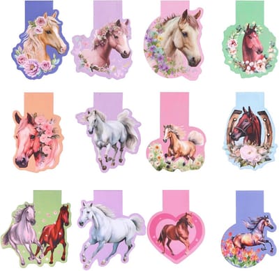 SnelShoppen - 12 Stuks Magnetische Paard Boekenleggers voor Kinderen, Leuke Cadeaus voor Verjaardagen, Eerste Schooldag, Kleine Geschenken voor Studen