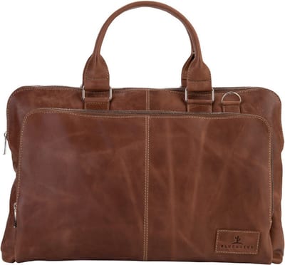Blucactus Leer Laptoptas 14-15 Inch- kantoortas- Messenger/Laptop Bag- Schoudertas Heren-Light bruin-LB1006LB