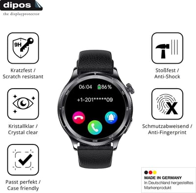 dipos – 2x Pantserfolie geschikt voor ZKCREATION 1.43 Zoll Smartwatch | 9H Screenprotector