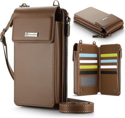 CaseMe Me50 Crossbody Telefoontasje met Kaarthouder en Koord - Universele Smartphone Case - Bruin