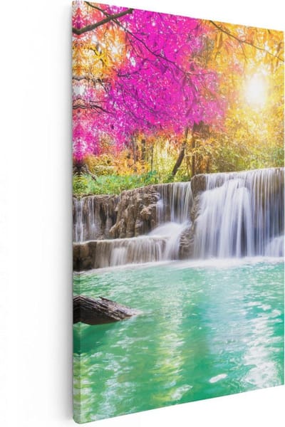 Artaza Canvas Schilderij Bos - 20x30 cm - Klein - Wanddecoratie Waterval - Muurdecoratie Landschap - Kamer Accessoires Natuur