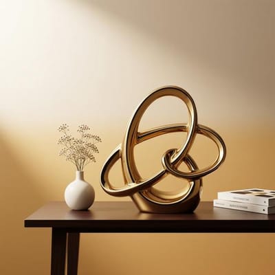 Goud abstract keramiek beeld - modern huisaccent voor woonkamer, salontafel of plank - 24cm