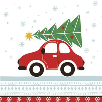 Daisy kerst thema servetten - 20x st - 33 x 33 cm - auto met kerstboom - papier - kerstversiering