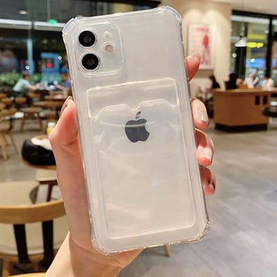 Rico Vitello Siliconen anti shock back cover Geschikt voor Apple iPhone 12 doorzichtig (transparant) met kaarthouder/ telefoonhoesje met vakje voor pasje.