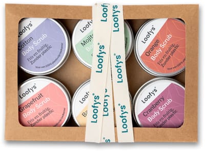 Loofys Body Scrub Miniset – Duurzame cadeauset – Natuurlijk & 100% plasticvrij – 6x 15g